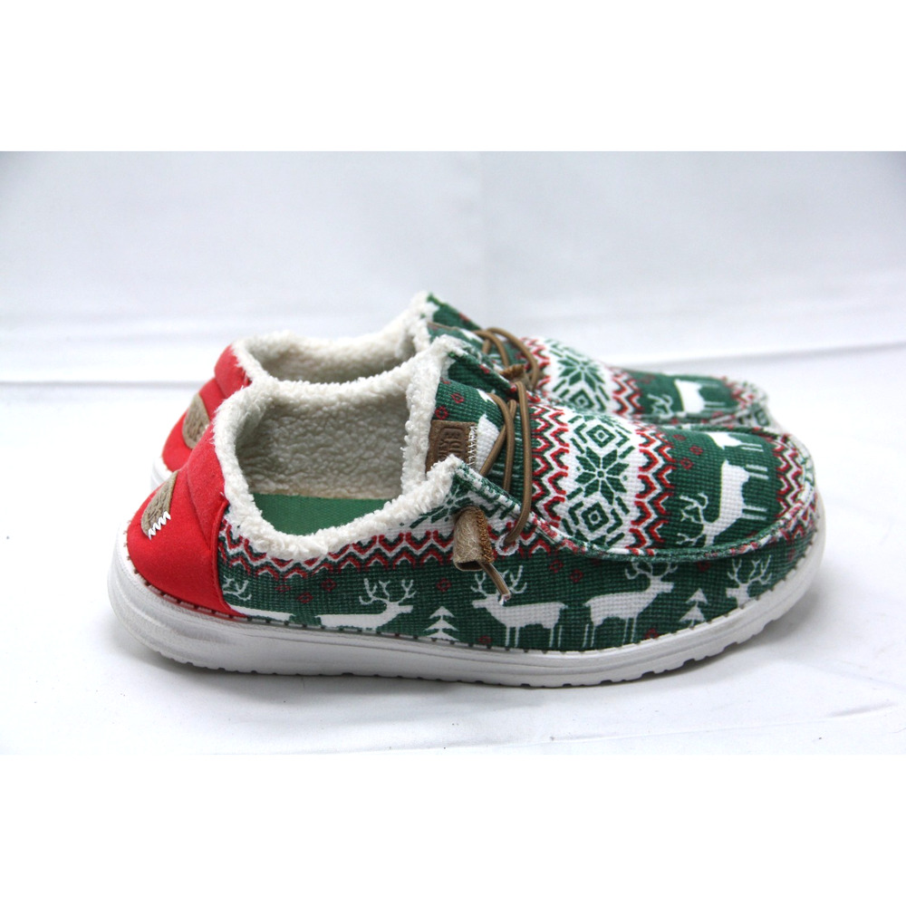 Hey Dude Wendy Ugly Sweater Christmas Shoes Womens 9 Faux Shearling Green Red